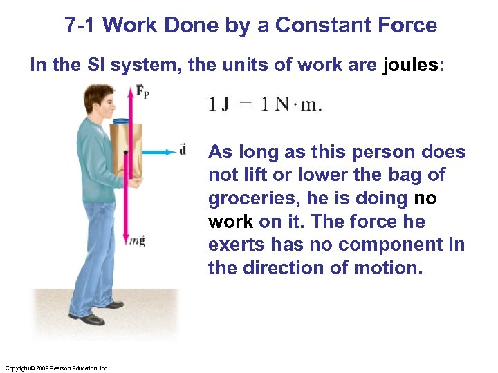 7 -1 Work Done by a Constant Force In the SI system, the units