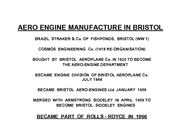 AERO ENGINE MANUFACTURE IN BRISTOL BRAZIL STRAKER & Co. OF FISHPONDS, BRISTOL (WW 1)
