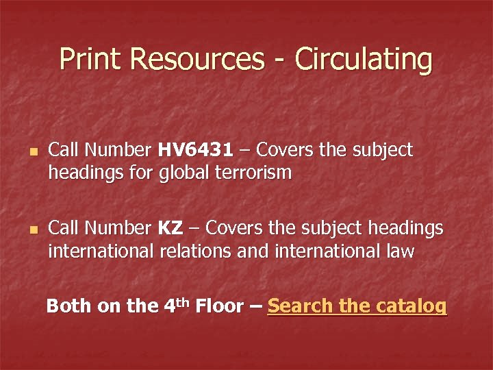 Print Resources - Circulating n n Call Number HV 6431 – Covers the subject