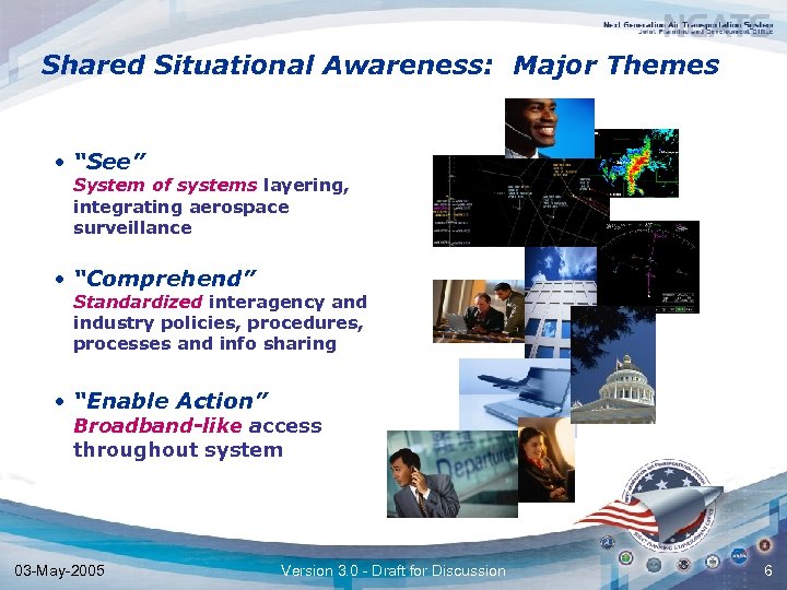 Shared Situational Awareness: Major Themes • “See” System of systems layering, integrating aerospace surveillance