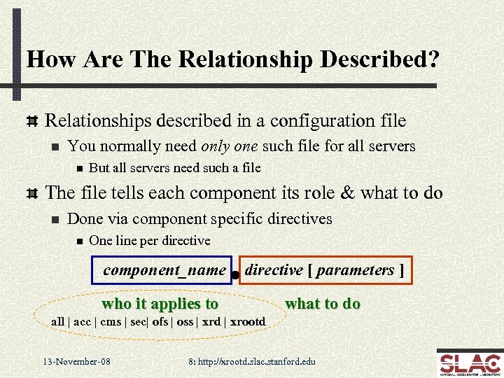 How Are The Relationship Described? Relationships described in a configuration file n You normally