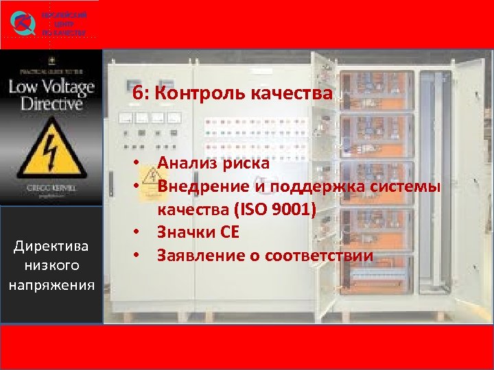 6: Контроль качества Директива низкого напряжения • Анализ риска • Внедрение и поддержка системы