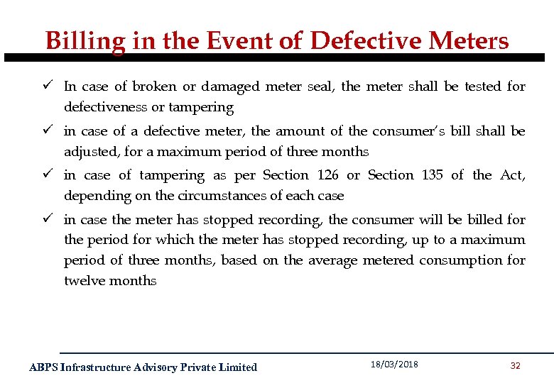 Billing in the Event of Defective Meters ü In case of broken or damaged