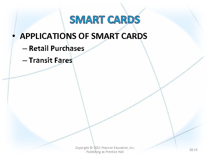 SMART CARDS • APPLICATIONS OF SMART CARDS – Retail Purchases – Transit Fares Copyright