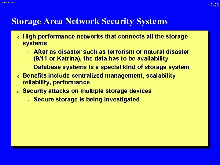 3/18/2018 21: 51 13 -23 Storage Area Network Security Systems 0 High performance networks