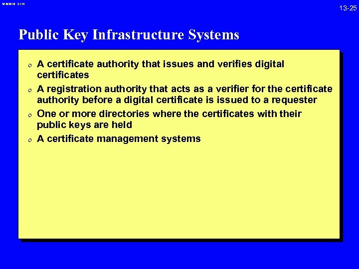 3/18/2018 21: 51 13 -25 Public Key Infrastructure Systems 0 A certificate authority that