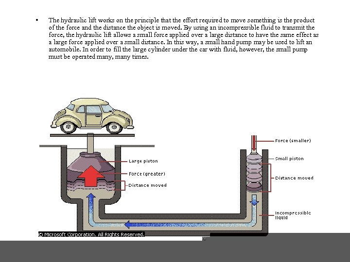  • The hydraulic lift works on the principle that the effort required to