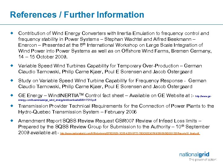 References / Further Information ® Contribution of Wind Energy Converters with Inertia Emulation to