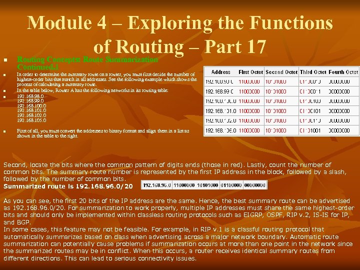 n n n Module 4 – Exploring the Functions of Routing – Part 17