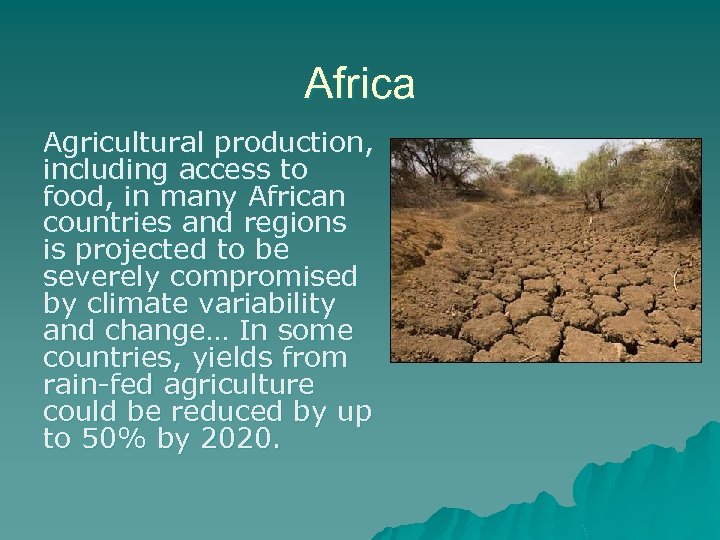 Africa Agricultural production, including access to food, in many African countries and regions is