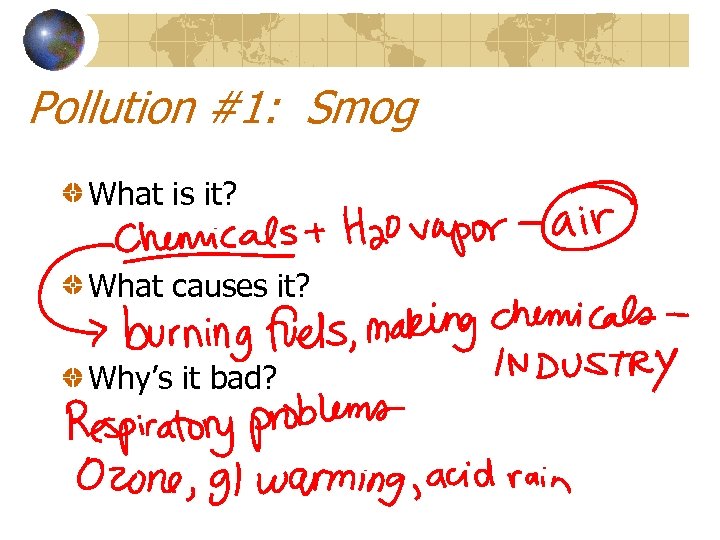Pollution #1: Smog What is it? What causes it? Why’s it bad? 