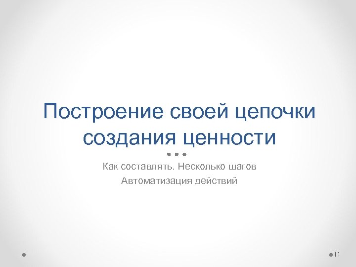 Построение своей цепочки создания ценности Как составлять. Несколько шагов Автоматизация действий 11 