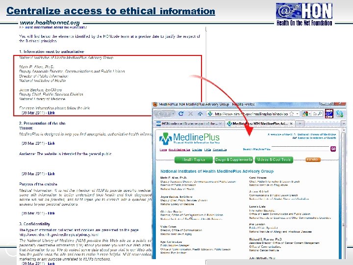 Centralize access to ethical information www. healthonnet. org 