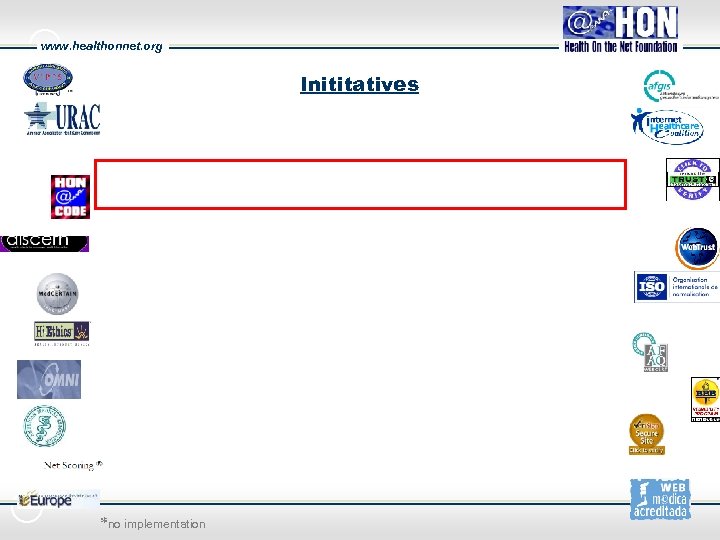 www. healthonnet. org Inititatives *no implementation 
