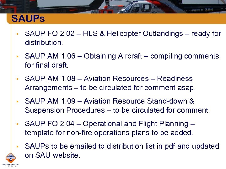 SAUPs • SAUP FO 2. 02 – HLS & Helicopter Outlandings – ready for
