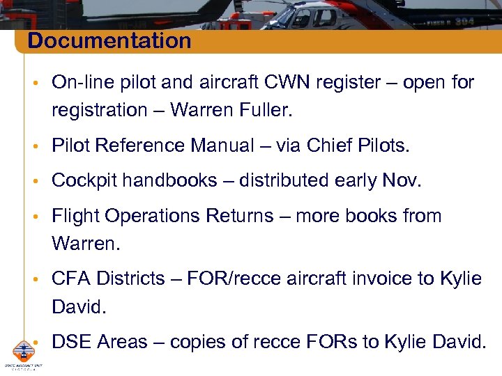 Documentation • On-line pilot and aircraft CWN register – open for registration – Warren