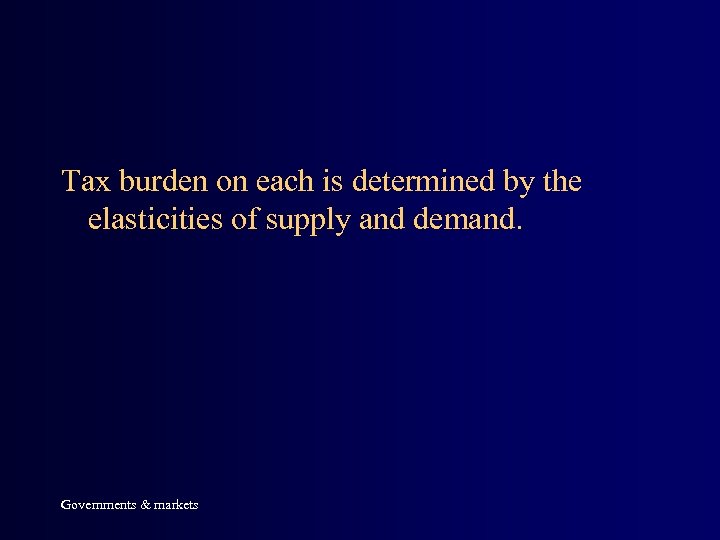 Tax burden on each is determined by the elasticities of supply and demand. Governments