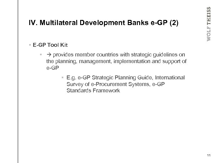 IV. Multilateral Development Banks e-GP (2) § E-GP Tool Kit § provides member countries