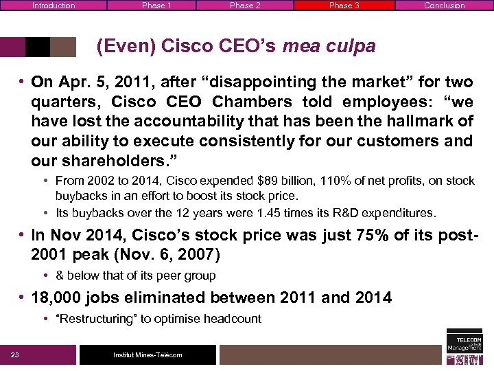 Introduction Phase 1 Phase 2 Phase 3 Conclusion (Even) Cisco CEO’s mea culpa •