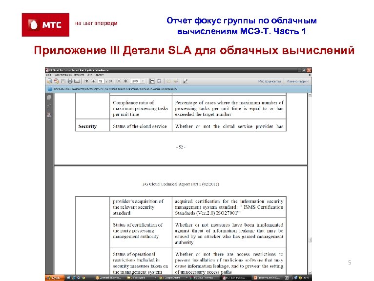 Отчет фокус группы по облачным вычислениям МСЭ-Т. Часть 1 Приложение III Детали SLA для
