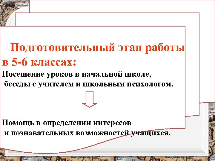 Подготовительный этап работы в 5 -6 классах: Посещение уроков в начальной школе, беседы с