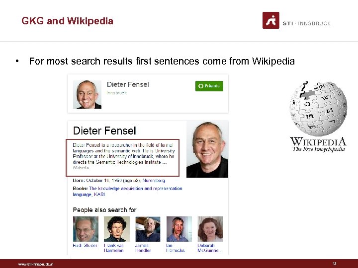 GKG and Wikipedia • For most search results first sentences come from Wikipedia www.