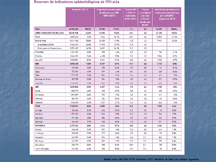 Boletín sobre VIH-SIDA N° 29. Diciembre 2012. Ministerio de Salud de la Nación Argentina