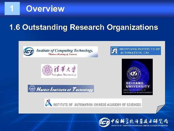 1 Overview 1. 6 Outstanding Research Organizations 