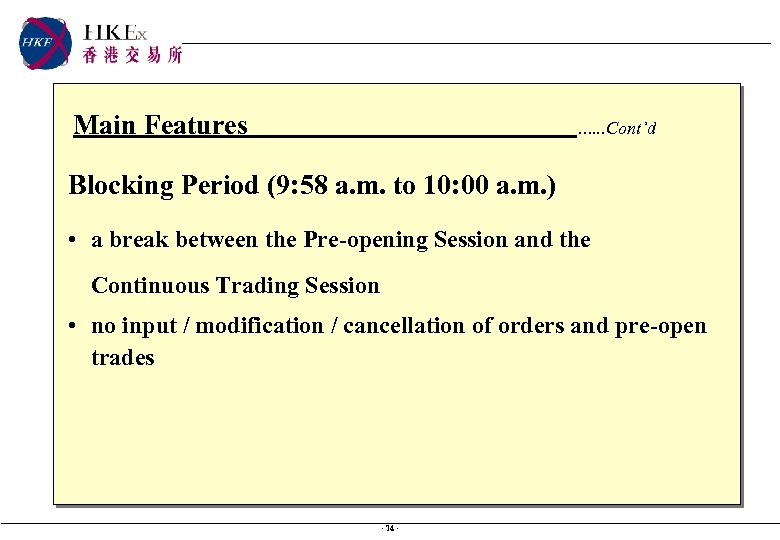 Main Features …. . . Cont’d Blocking Period (9: 58 a. m. to 10: