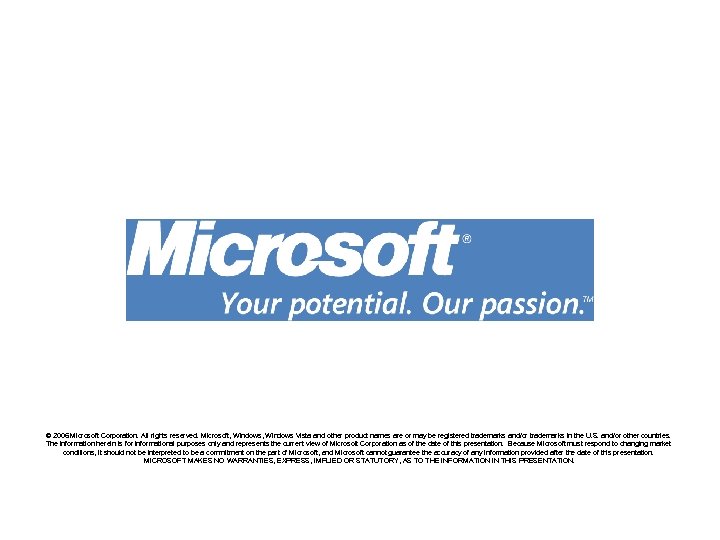 © 2006 Microsoft Corporation. All rights reserved. Microsoft, Windows Vista and other product names