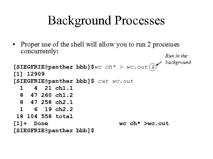 Background Processes • Proper use of the shell will allow you to run 2