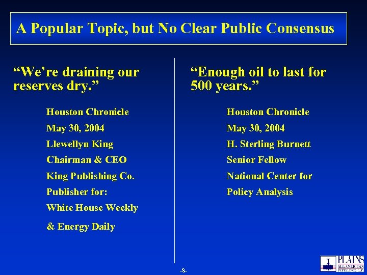 A Popular Topic, but No Clear Public Consensus “Enough oil to last for 500