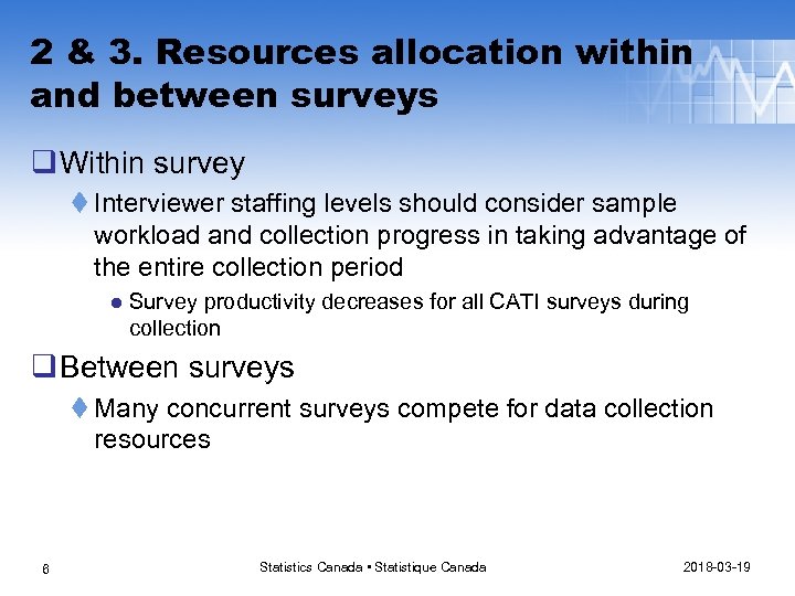 2 & 3. Resources allocation within and between surveys q Within survey t Interviewer