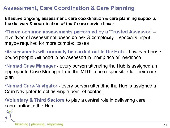 Assessment, Care Coordination & Care Planning Effective ongoing assessment, care coordination & care planning