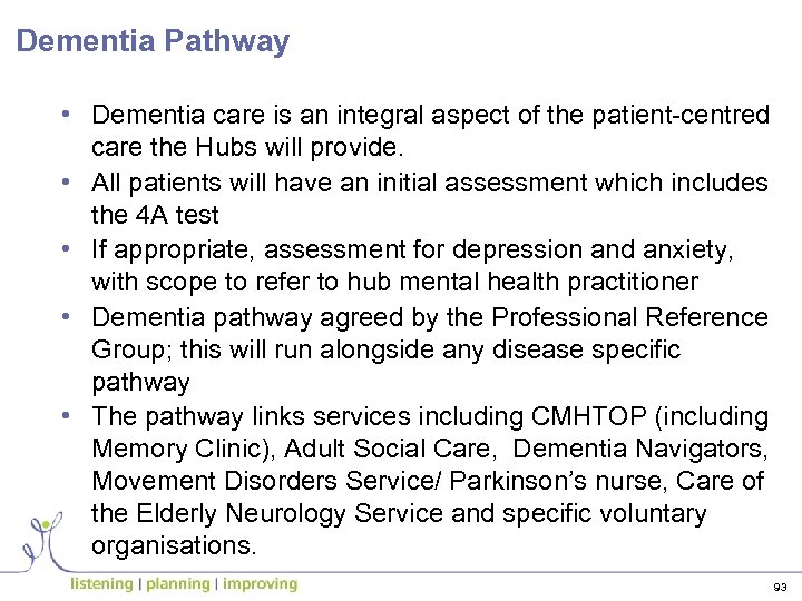 Dementia Pathway • Dementia care is an integral aspect of the patient-centred care the
