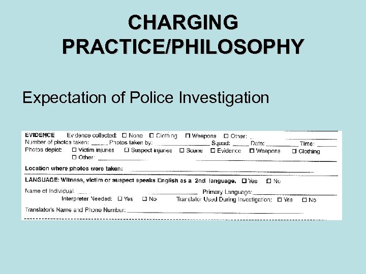 CHARGING PRACTICE/PHILOSOPHY Expectation of Police Investigation 