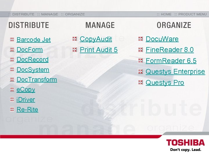 Barcode Jet Copy. Audit Docu. Ware Doc. Form Print Audit 5 Fine. Reader 8.