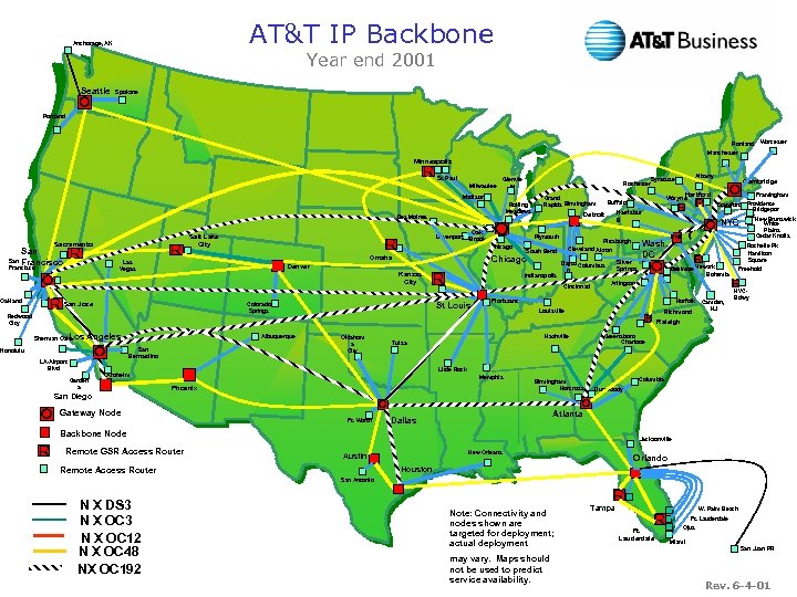 AT&T IP Backbone Anchorage, AK Year end 2001 Seattle Spokane Portland Manchester Worcester Minneapolis