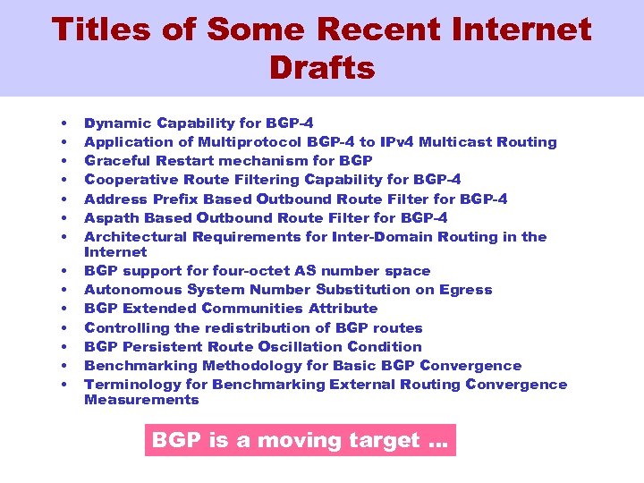 Titles of Some Recent Internet Drafts • • • • Dynamic Capability for BGP-4