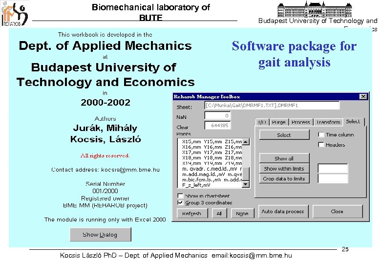 Biomechanical laboratory of BUTE Budapest University of Technology and Economics Software package for gait