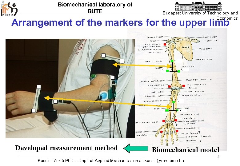 Biomechanical laboratory of BUTE Budapest University of Technology and Economics Arrangement of the markers