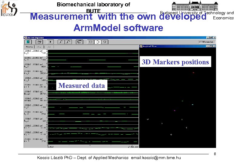 Biomechanical laboratory of BUTE Budapest University of Technology and Economics Measurement with the own
