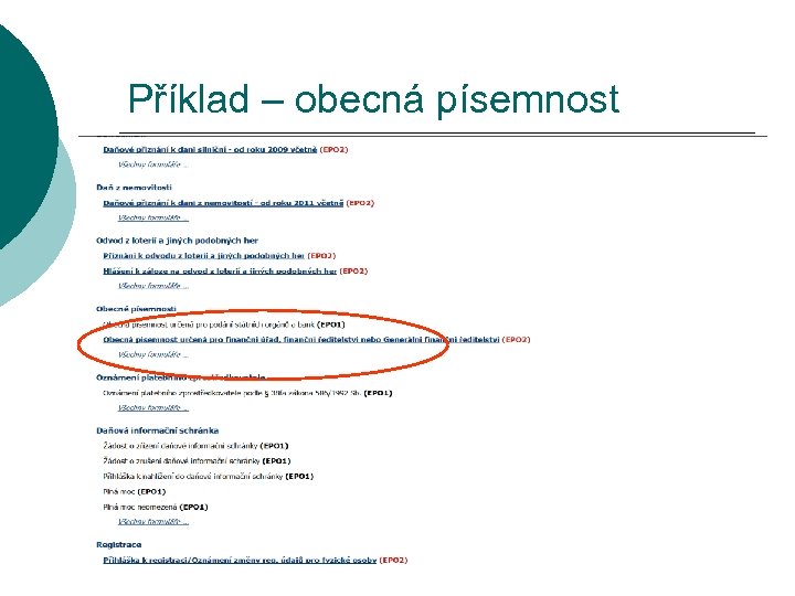 Příklad – obecná písemnost 