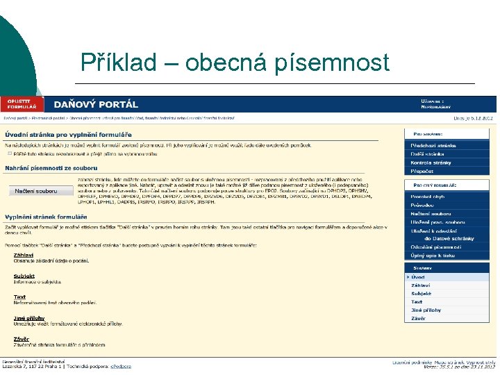 Příklad – obecná písemnost 