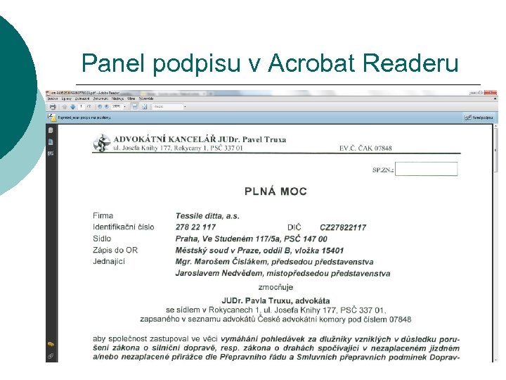 Panel podpisu v Acrobat Readeru 