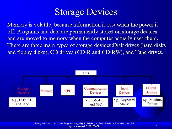 Storage Devices Memory is volatile, because information is lost when the power is off.
