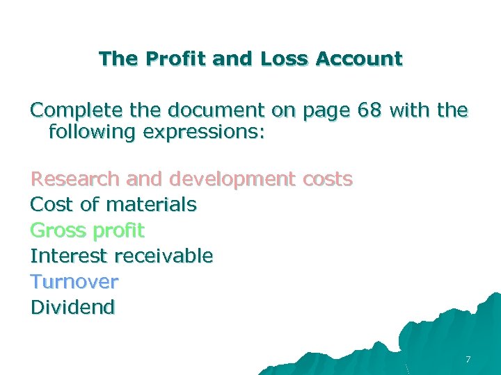 The Profit and Loss Account Complete the document on page 68 with the following