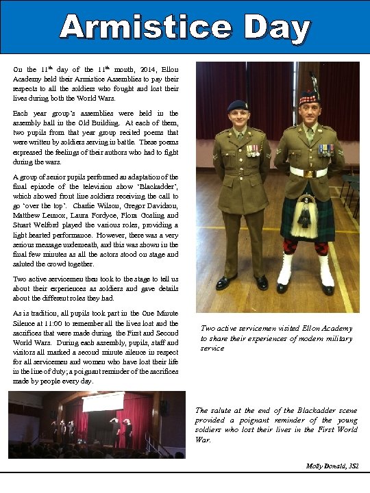 Armistice Day On the 11 th day of the 11 th month, 2014, Ellon