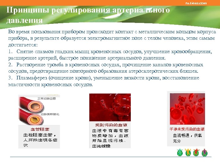 ru. tiens. com Принципы регулирования артериального давления Во время пользования прибором происходит контакт с