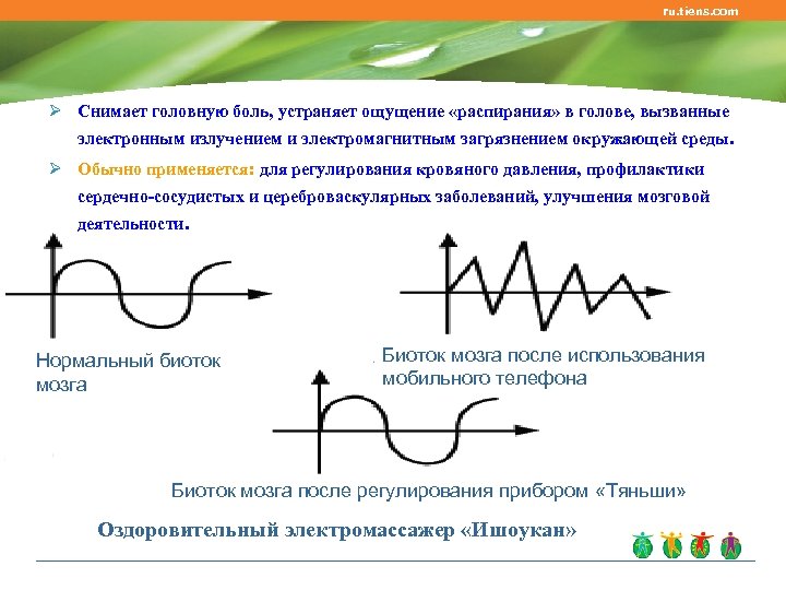 ru. tiens. com Ø Снимает головную боль, устраняет ощущение «распирания» в голове, вызванные электронным